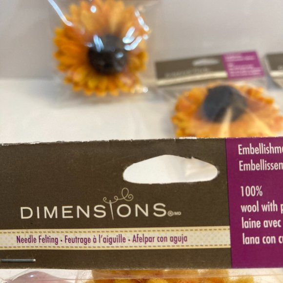 Sunflower 100% Wool Felt Beads 3" Crafts Applique Embellishments Needle Felting - Picture 4 of 12